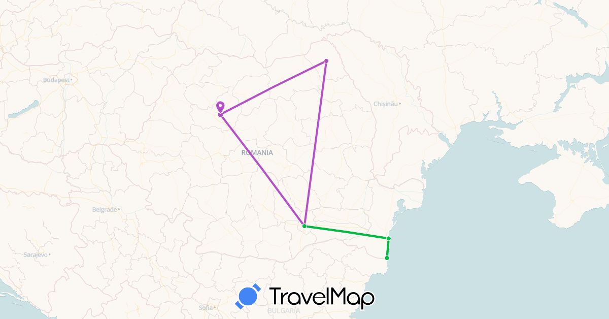 TravelMap itinerary: driving, bus, train in Romania (Europe)